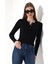 Pamuk Çıt Çıtlı Yaka Slim Fit Basic Düz Ribana Uzun Kollu T-Shirt 21947 Siyah 1