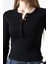 Pamuk Çıt Çıtlı Yaka Slim Fit Basic Düz Ribana Uzun Kollu T-Shirt 21947 Siyah 2