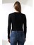 Pamuk Çıt Çıtlı Yaka Slim Fit Basic Düz Ribana Uzun Kollu T-Shirt 21947 Siyah 4