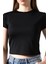 Soft Touch Bisiklet Yaka Kısa Kollu Crop Kesim Basic Düz Kadın T-Shirt 21974 Siyah 3
