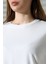 Pamuk Ribana Kumaş Bisiklet Yaka Kısa Kol Oversize Basic Düz Kadın T-Shirt 21964 Beyaz 2