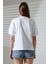 Pamuk Ribana Kumaş Bisiklet Yaka Kısa Kol Oversize Basic Düz Kadın T-Shirt 21964 Beyaz 4