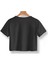Pamuklu Crop Top Kadın Siyah Tişört Bisiklet Yaka Kısa Kollu Crop 2