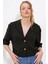 Siyah Çift Düğmeli Oversize Crop Keten Ceket 0706 1