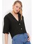 Siyah Çift Düğmeli Oversize Crop Keten Ceket 0706 2