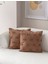 Home Ikili Dekoratif Puantiye Keten Kumaşlı Kırlent Kılıfı 43X43 Kahverengi 1
