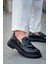 SHO2417 Bağcıksız Kalın Taban Rst Erkek Loafer Ayakkabı Sıyah 3