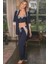 Lacivert Dantel Detaylı Büstiyerli Pijama Sabahlık Takımı 4788 3