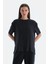Siyah Kadın Modal Yırtmaç Detaylı Tişört 1