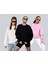 3'lü Paket Bisiklet Yaka Içi Polar Oversize Hoodie Sweatshirt/ Siyah-Beyaz-Pembe 1
