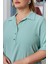 Kol Detaylı Büyük Beden Gömlek Yaka Bluz Çağla Yeşili 3