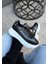 Siyah Renk, Süet, Gri Detaylı, Hafif, Ortapedik Taban, Kadın Spor, Yüksek Taban Ayakkabı, Sneaker 1