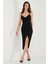 Slim Fit V Yaka Drape Detaylı Yırtmaçlı Midi Boy Elbise Bayan Elbise 6789961 3