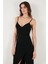 Slim Fit V Yaka Drape Detaylı Yırtmaçlı Midi Boy Elbise Bayan Elbise 6789961 4