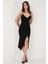 Slim Fit V Yaka Drape Detaylı Yırtmaçlı Midi Boy Elbise Bayan Elbise 6789961 5