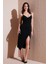 Slim Fit V Yaka Drape Detaylı Yırtmaçlı Midi Boy Elbise Bayan Elbise 6789961 1