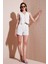 Pamuk ve Keten Karışımlı Slim Fit Yelek Şort Takım Bayan Takım 5866118 1