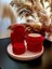 Mat Kırmızı Renk 4'lü Set (16 cm Sunum Tepsisi + Tütsülük + Mum + Yüz Şeklinde Dekor) 2 Tütsü Hediye 4