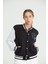 Siyah Beyaz Rahat Kalıp Uzun Kollu Unisex Kolej Ceket Hırka 2