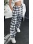 Unisex Oversize Ekose Desen Basic Baggy Eşofman Altı 5