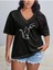 Kadın / Kız V Yaka Düz & Baskılı Siyah / Beyaz Oversize T-Shirt Salaş Boyfirend 1