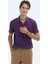 Mor Düz Polo Yaka Pamuk Karışımlı T-Shirt 3