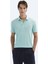 Su Yeşili Düz Polo Yaka Pamuk Karışımlı T-Shirt 1