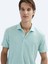 Su Yeşili Düz Polo Yaka Pamuk Karışımlı T-Shirt 3