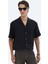 Siyah Düz Oversize Fit Dokuma Casual Gömlek 1
