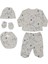 Erkek Bebek Beyaz Renkli Hayvanlı Desenli 5 Parça Hastane Çıkış Seti 1