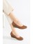 Kadın Deri Lazerli Dolgu Topuklu Ayakkabı - Taba 1