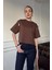 Fermuarlı Vatkalı Tshirt- Kahverengi 3