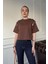 Fermuarlı Vatkalı Tshirt- Kahverengi 4