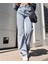 Kadın Soluk Efekt Vintage Yüksek Bel Wide Leg Jeans Kadın Bol Paça Kot Pantolon 2