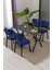 Elma Modeli Masa Sandalye Takımı, 4 Sandalye 1 Sabit Siyah Mermer Desen Masa 110 x 70 cm , Keten Kumaş 1