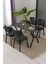 Elma Modeli Masa Sandalye Takımı, 4 Sandalye 1 Sabit Siyah Mermer Desen Masa 110 x 70 cm , Keten Kumaş 1