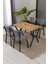 Elma Modeli Masa Sandalye Takımı, 4 Sandalye 1 Sabit Ceviz Masa 110 x 70 cm , Keten Kumaş 1
