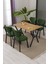 Elma Modeli Masa Sandalye Takımı, 4 Sandalye 1 Sabit Ceviz Masa 110 x 70 cm , Keten Kumaş 1