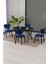 Elma Modeli Masa Sandalye Takımı, 4 Sandalye 1 Sabit Siyah Mermer Desen Masa 110 x 70 cm , Keten Kumaş 2
