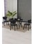 Elma Modeli Masa Sandalye Takımı, 4 Sandalye 1 Sabit Siyah Mermer Desen Masa 110 x 70 cm , Keten Kumaş 2
