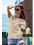 T-Shirt,Sihirbaz Tavşan Tasarım Baskılı,Oversize, Pamuk,Krem T-Shirt No:555 2