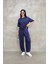 Osy Modal Yumuşak Dokulu Kumaş Oversize Bisiklet Yaka T-Shirt Jogger Eşofman Altı Eşofman Takımı - Lacivert 2