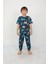 Isob Yeşil Dinozor Desenli %100 Pamuk Erkek Çocuk Kısa Kollu Pijama Takımı 3-8 Yaş 41312-Y 1