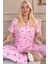 Açık Pembe Tavşan Desenli Bambu Önden Düğmeli Kısa Kol Pijama Takımı 1