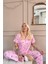 Açık Pembe Tavşan Desenli Bambu Önden Düğmeli Kısa Kol Pijama Takımı 2