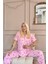 Açık Pembe Tavşan Desenli Bambu Önden Düğmeli Kısa Kol Pijama Takımı 4