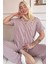 Mürdüm Silhouette Desenli Bambu Önden Düğmeli Kısa Kol Pijama Takımı 1