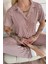 Mürdüm Silhouette Desenli Bambu Önden Düğmeli Kısa Kol Pijama Takımı 5