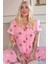 Koyu Pembe Bear Charm Desenli Bambu Önden Düğmeli Kısa Kol Pijama Takımı 1