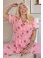 Koyu Pembe Bear Charm Desenli Bambu Önden Düğmeli Kısa Kol Pijama Takımı 2